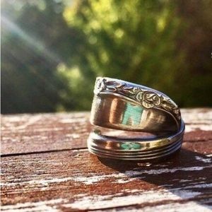 Spoon Ring Vintage Floral Silver Plate Bohemian Hippie Jewelry